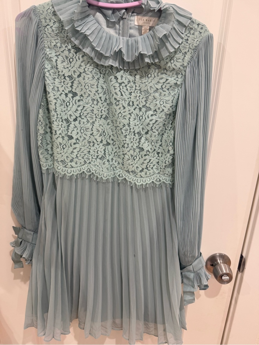 Ted Baker blue Lace & Pleated Ruffle Dress